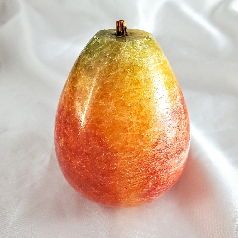 SOLD! Vintage 1970s Alabaster marble stone pear: pink, yellow, green. RARE!